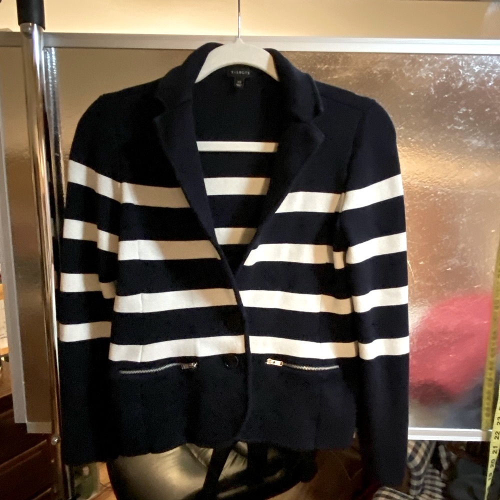Talbots Navy and White Blazer